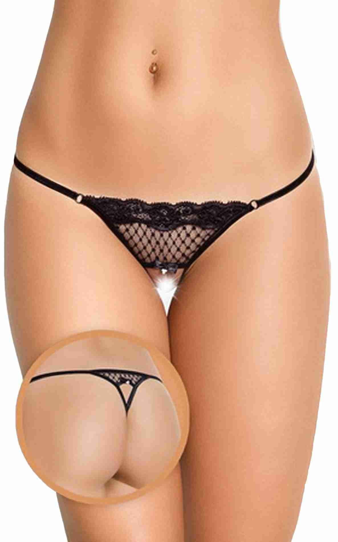 SoftLine 2415 chiloți tanga cu dantelă negri S/L