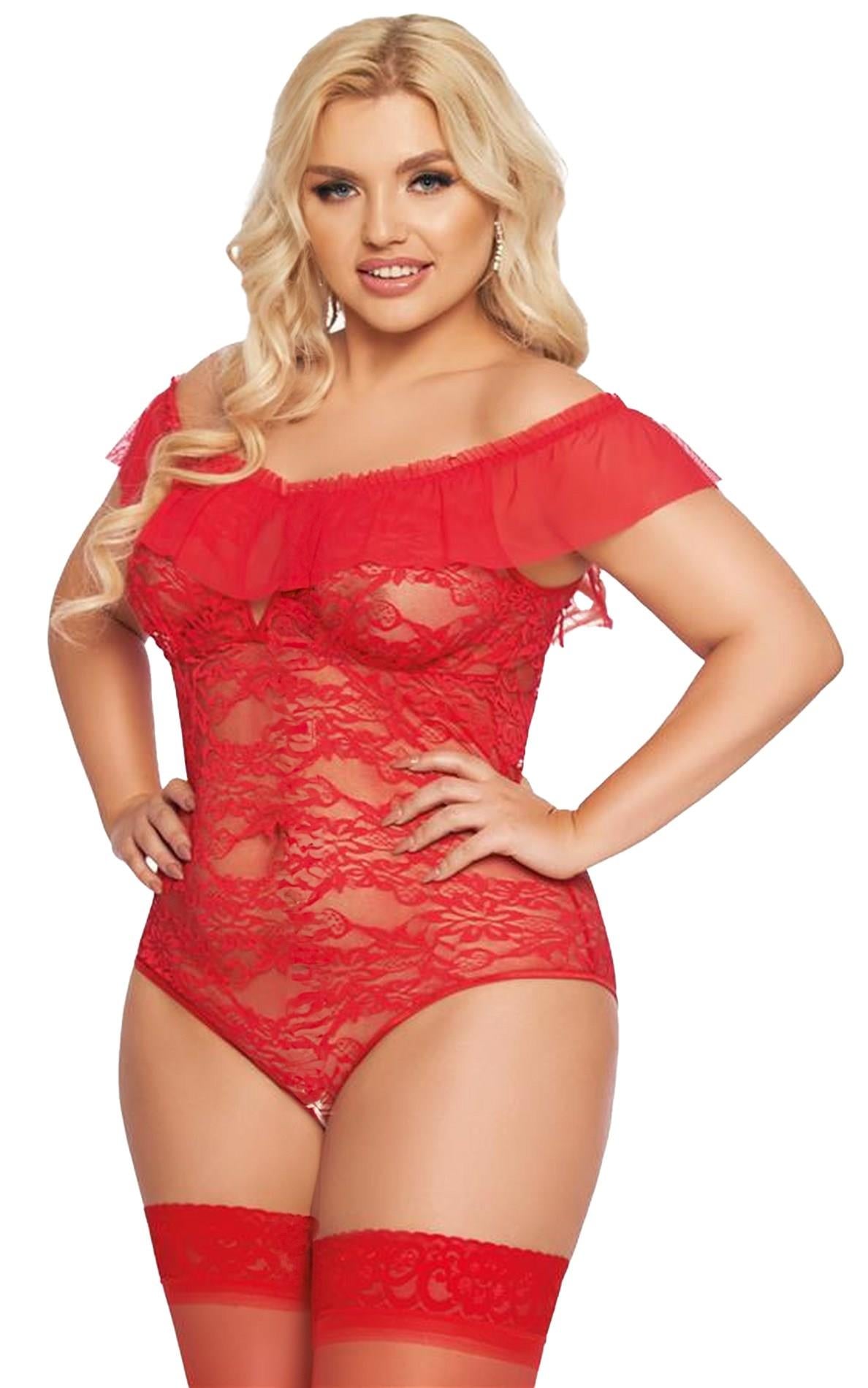 Body Kamila din dantelă roșu 2XL SoftLine
