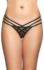 Tanga SoftLine 2492 din dantelă cu diamante, negru S/M
