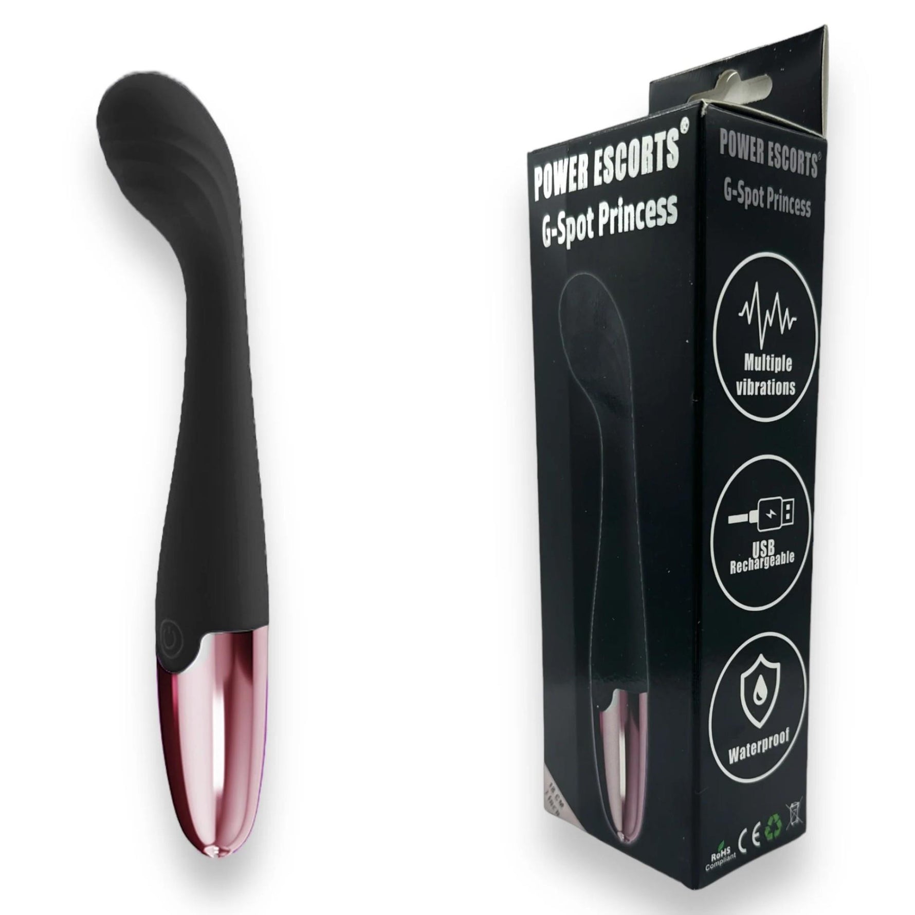 Vibrator pentru punctul G Power Escorts din silicon, negru, USB, 18 cm