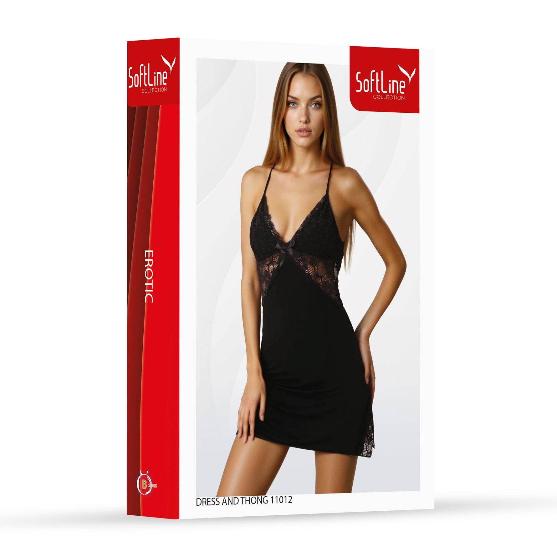 Set rochie și tanga din dantelă SoftLine 11012, negru, XL