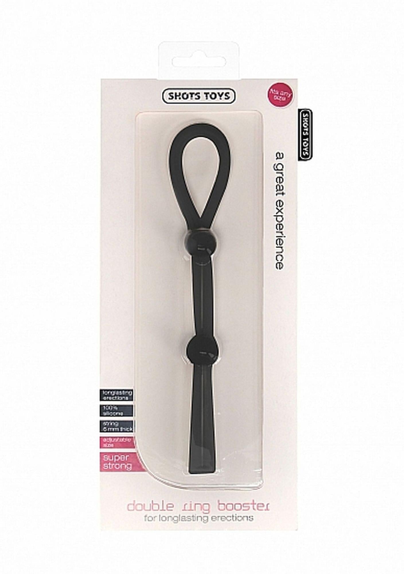 Inel pentru penis ShotsToys Double Ring Booster din silicon negru