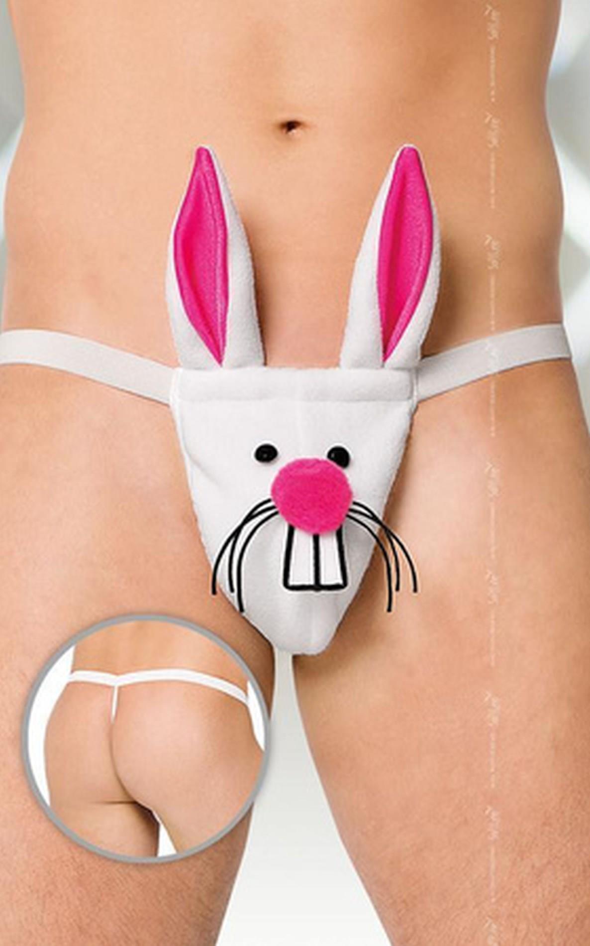 Tanga SoftLine albă cu model iepuraș, mărime M/L