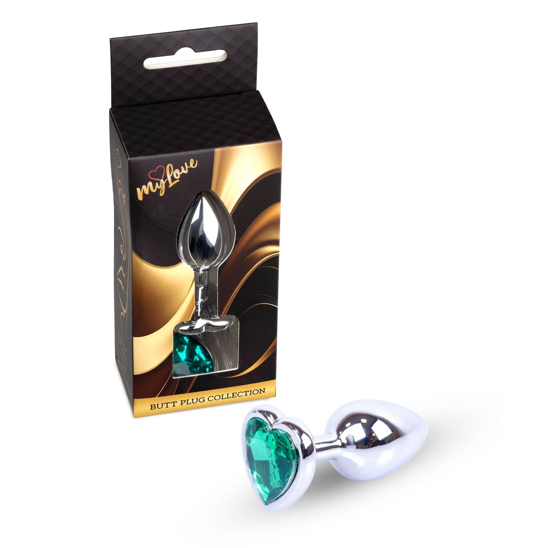 Bijuterii anale cu inimă argintie verde MyLove Toys 7 cm