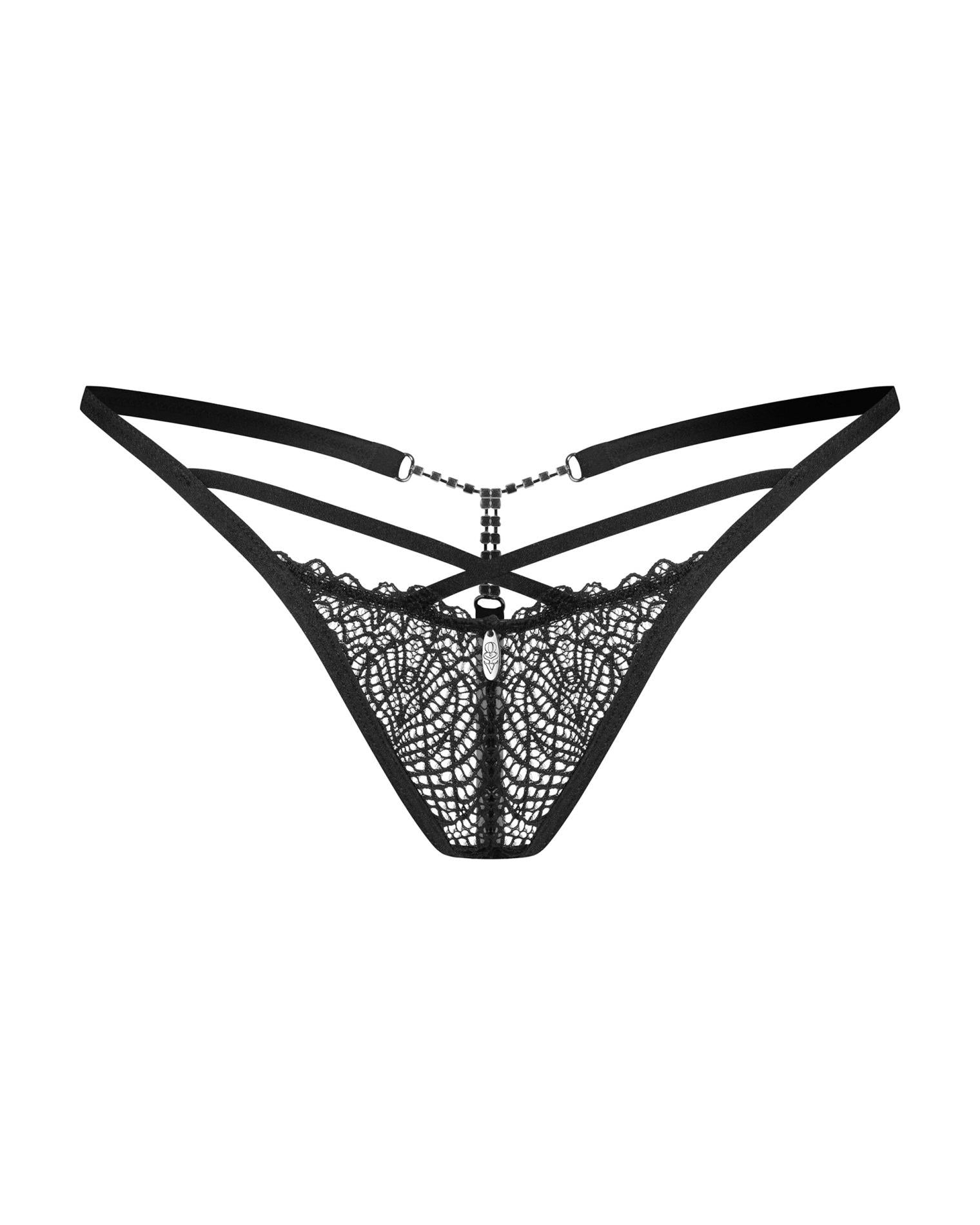 Iliosa Obsessive tanga din dantelă negru 2XL/3XL