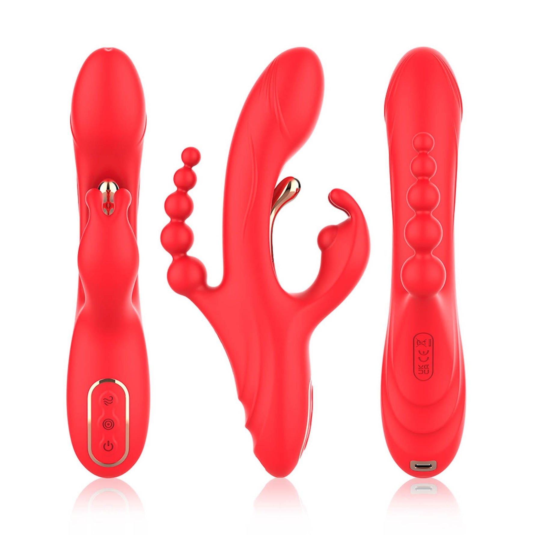 Vibrator Trident Iepuraș Roșu USB 22 cm