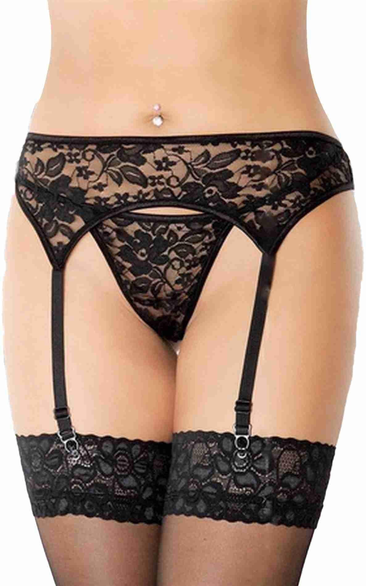 Portjartier SoftLine 3310 din dantelă, negru, mărime S/M