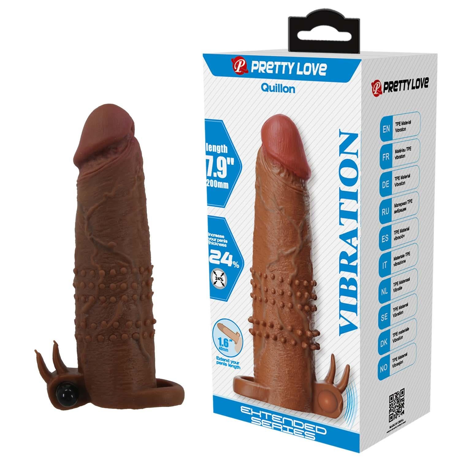 Pretty Love Extensor vibrant pentru penis, maro, 17 cm