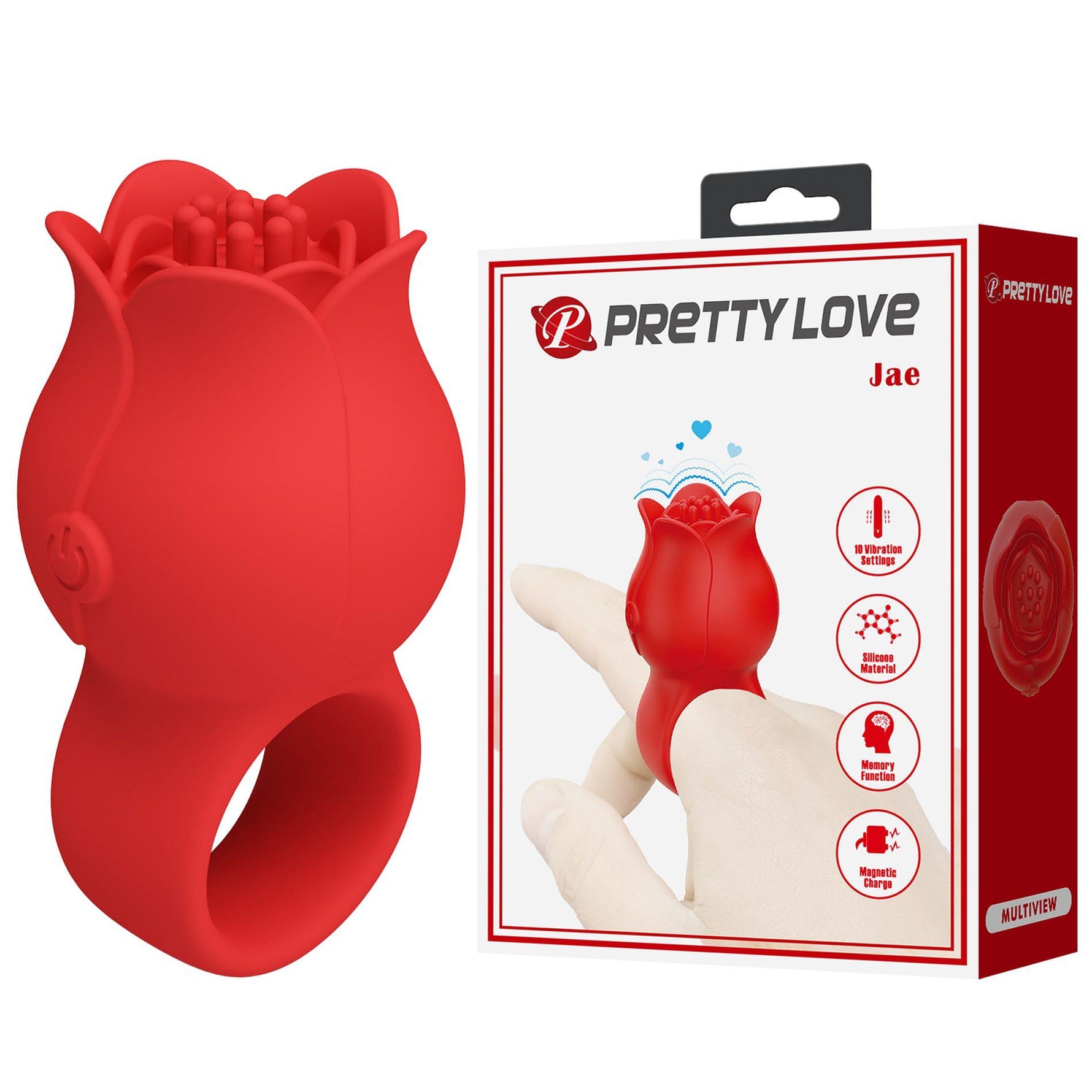 Inel vibrant JAE Pretty Love din silicon roz cu 10 moduri