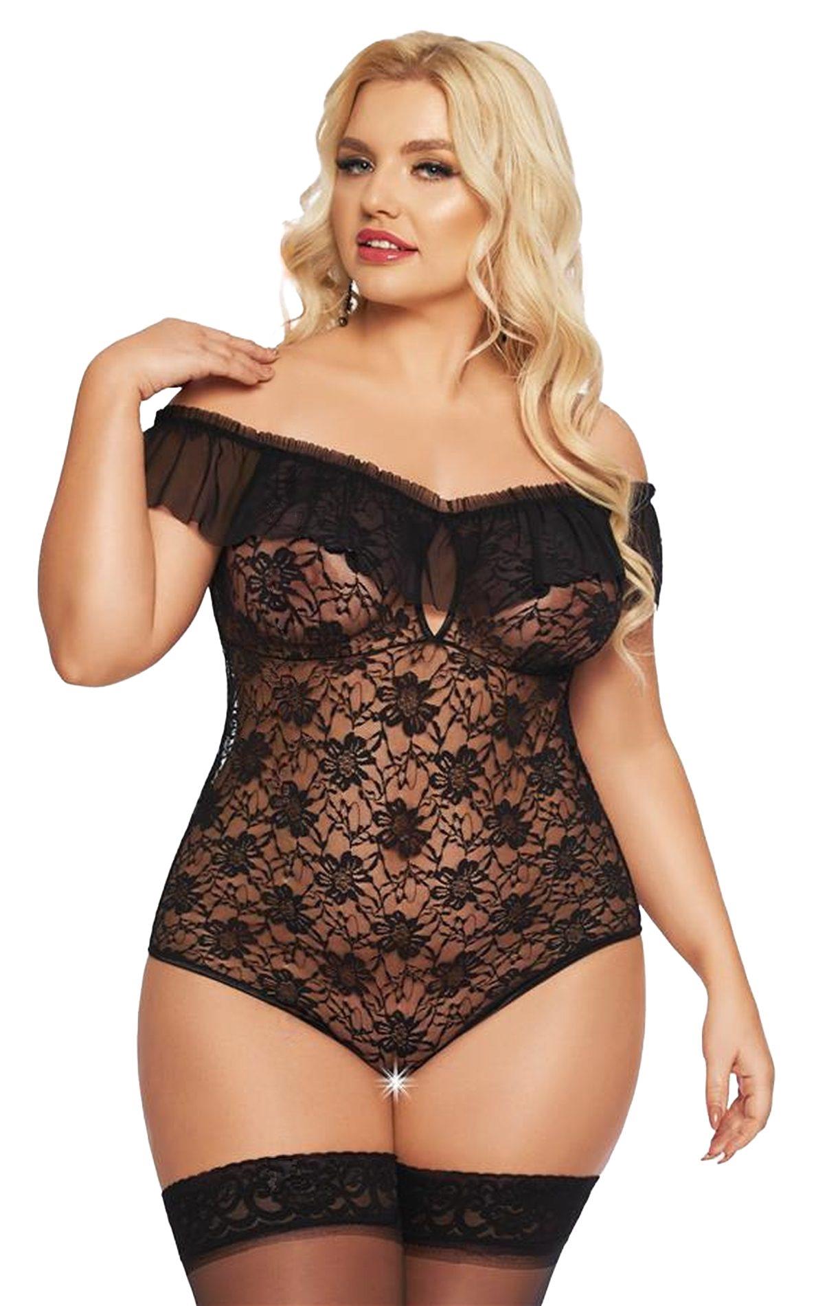 Body din dantelă Kamila SoftLine Collection, negru, 2XL