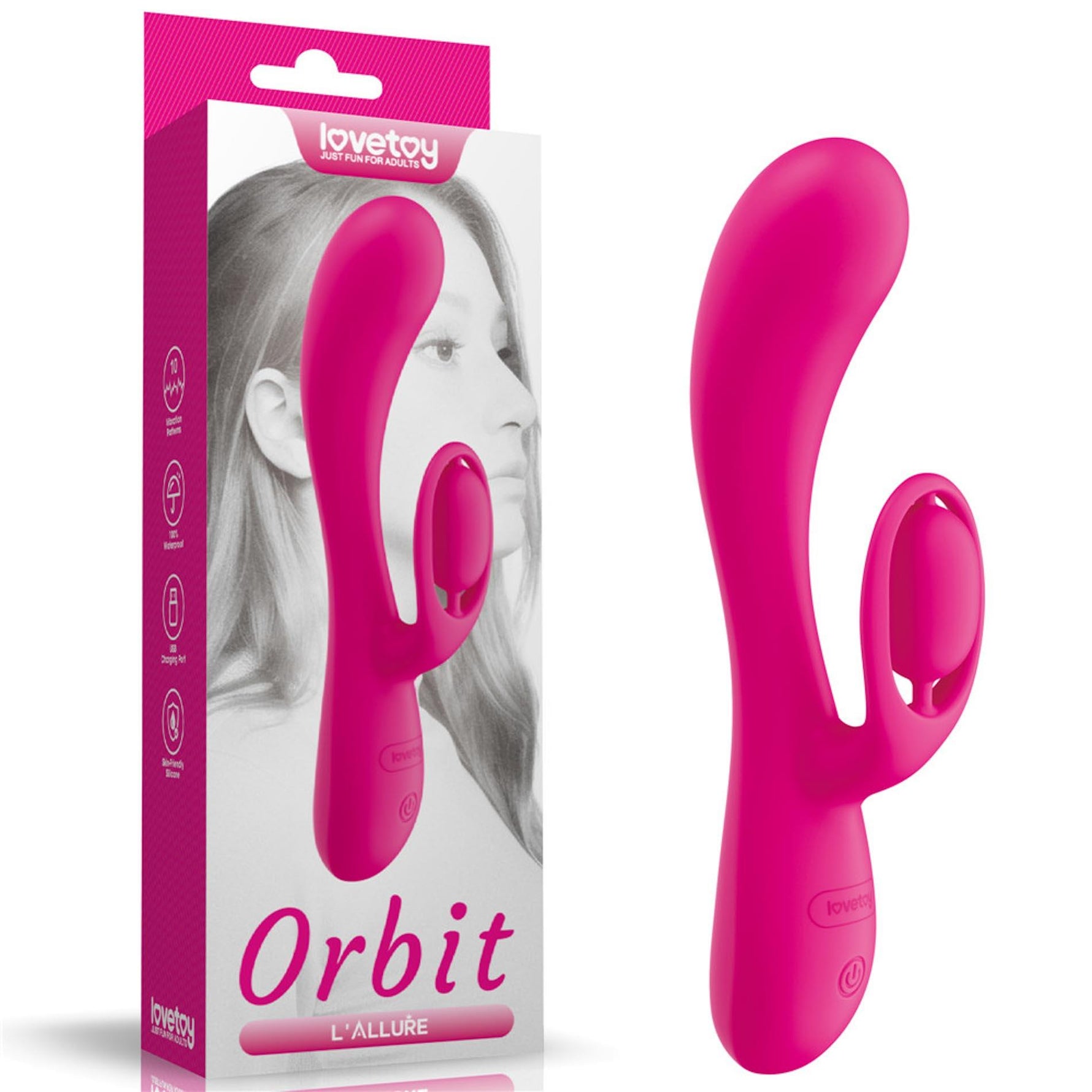 Vibrator USB Lovetoy LAllure Swirl din silicon, în formă de iepuraș, 20 cm