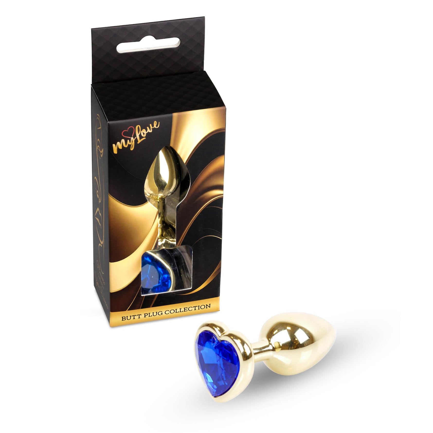 Bijuterii anale MyLove Toys cu inimă aurie, bleumarin, 7 cm