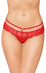 Tanga erotică SoftLine din dantelă roșie M/L cu decupaj