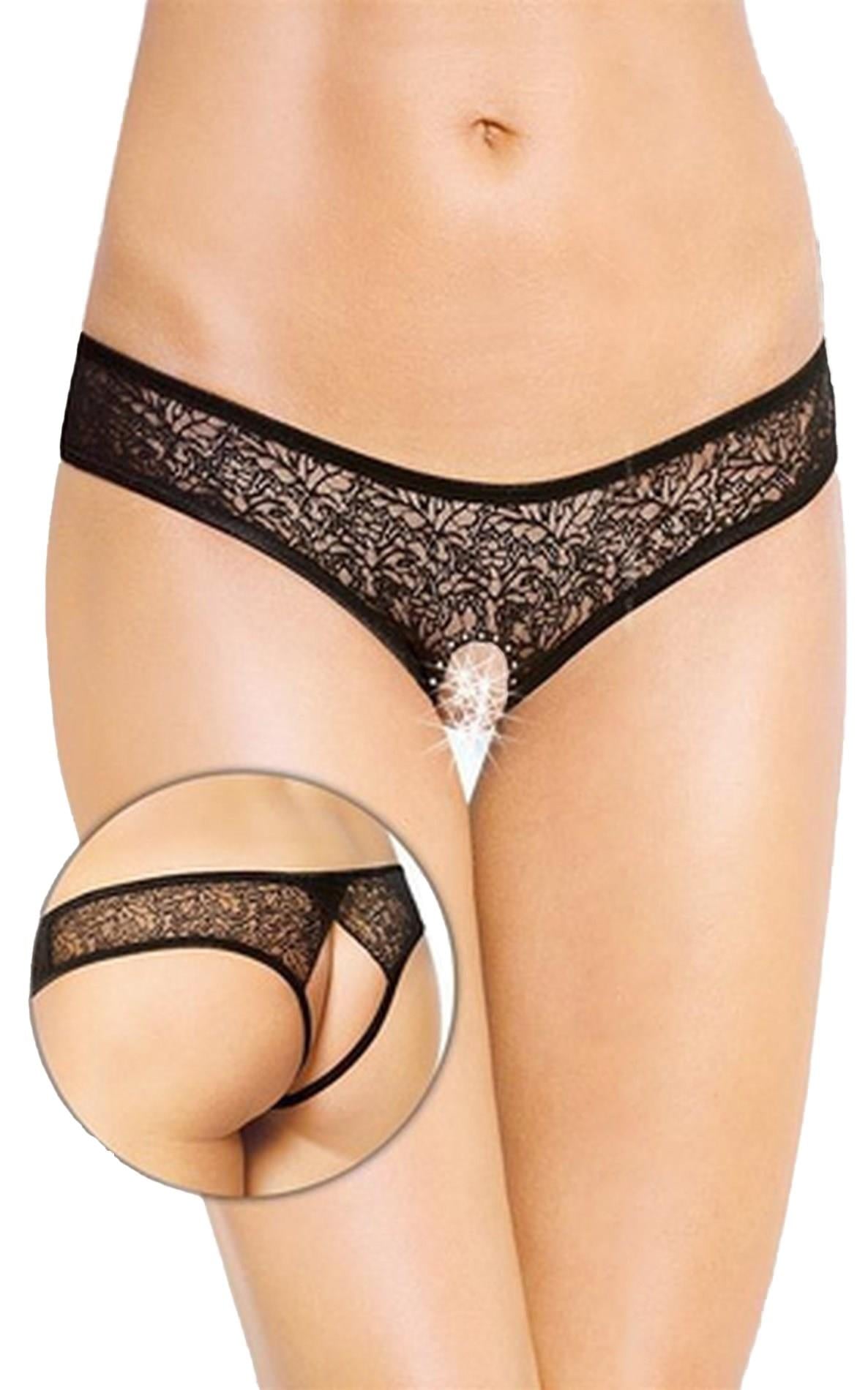 Tanga SoftLine 2446 din dantelă cu decupaj, negru S/M