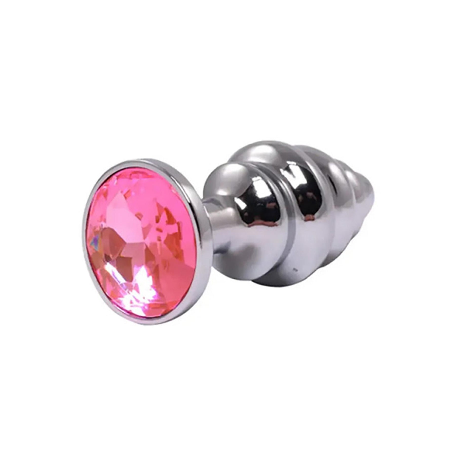 Plug anal cu nervuri argintii Fantasy și cristal roz 7 cm
