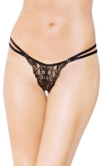 Tanga SoftLine din dantelă cu capse, negru S/L