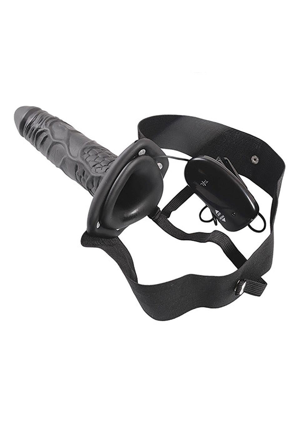 Proteză vibratoare Real Rapture cu strap-on, neagră, 22,5 cm