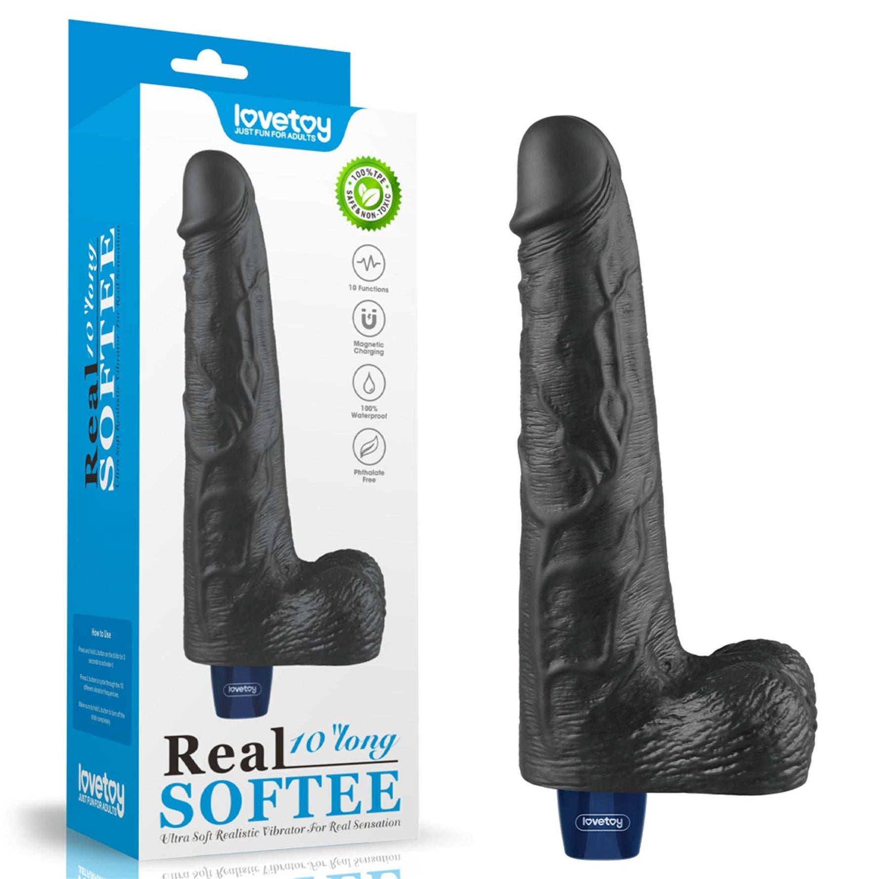 Dildo vibrant realist Lovetoy Real Softee negru USB 25cm