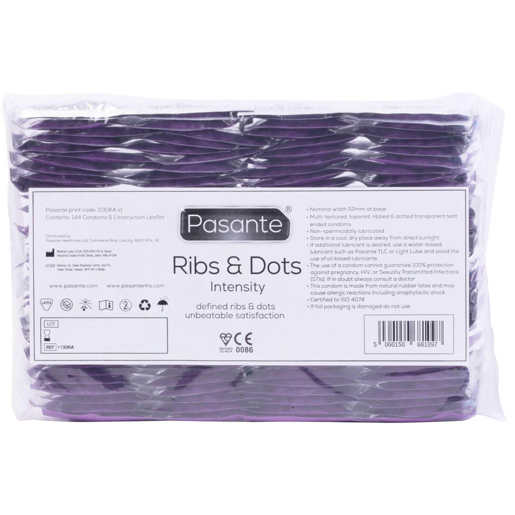 Prezervative Pasante Ribs Dots Intensity cu nervuri și buline, 144 buc.