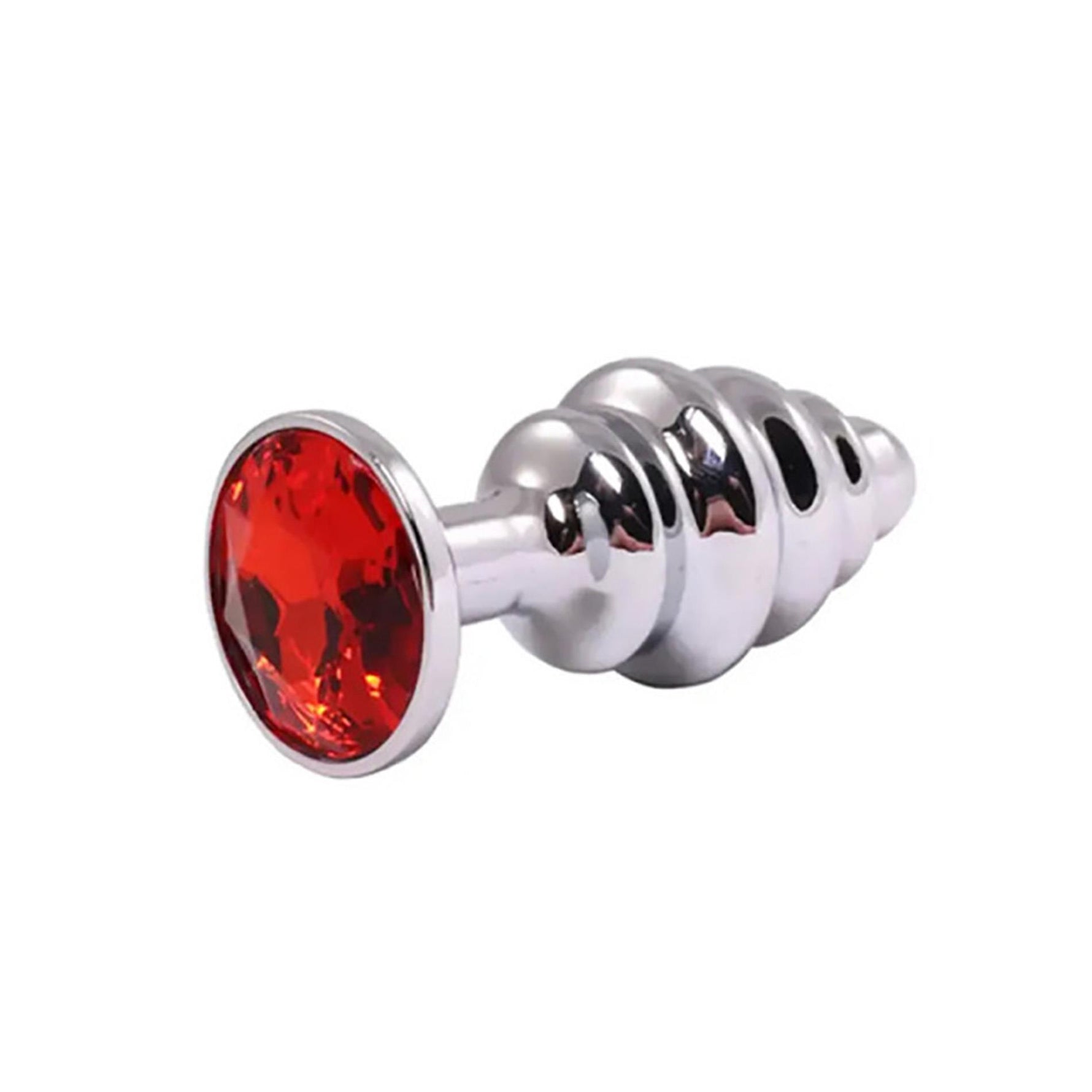 Plug anal Fantasy cu nervuri, mediu, argintiu, cu cristal roșu