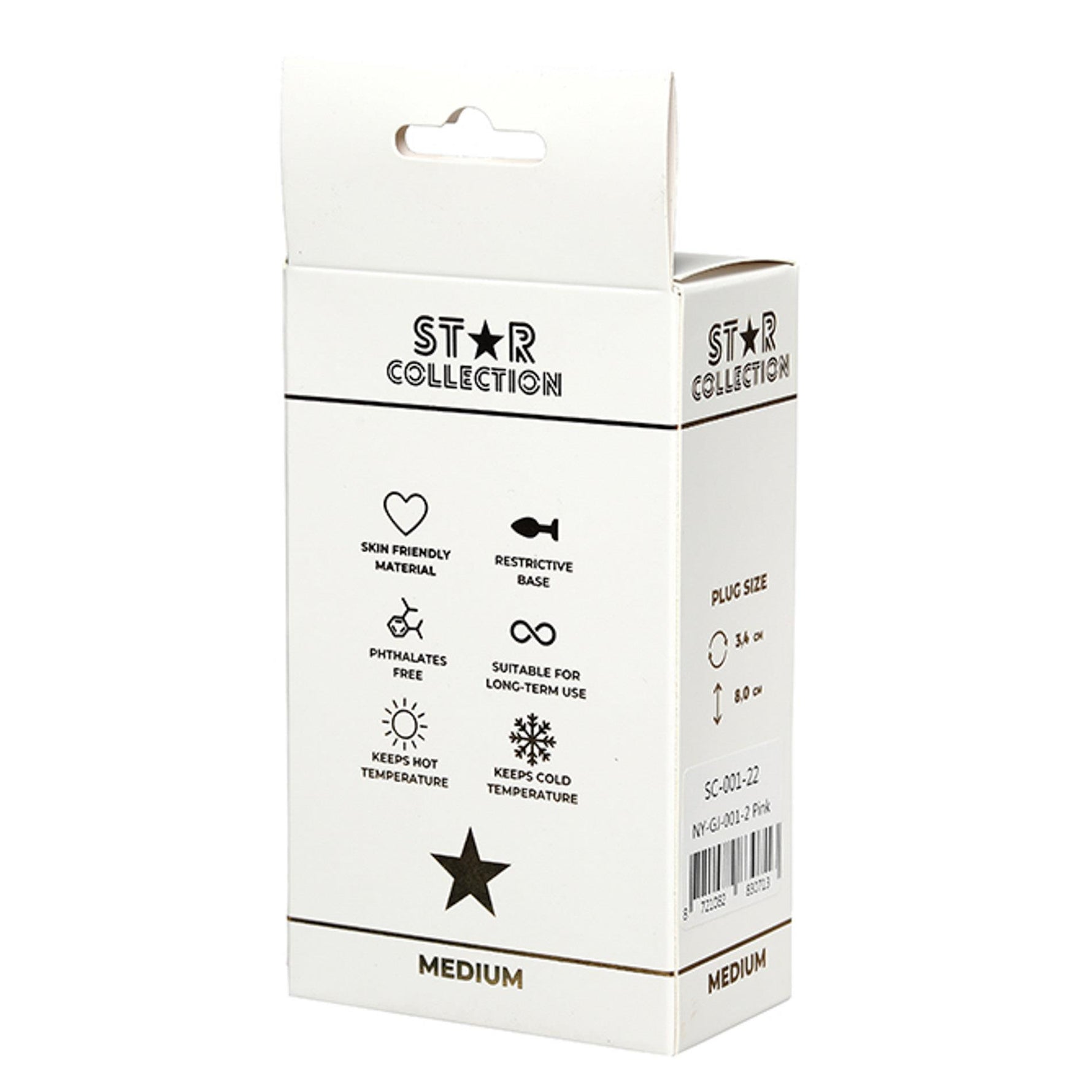 Plug anal din silicon Star Collection roz cu piatră M 8,5 cm