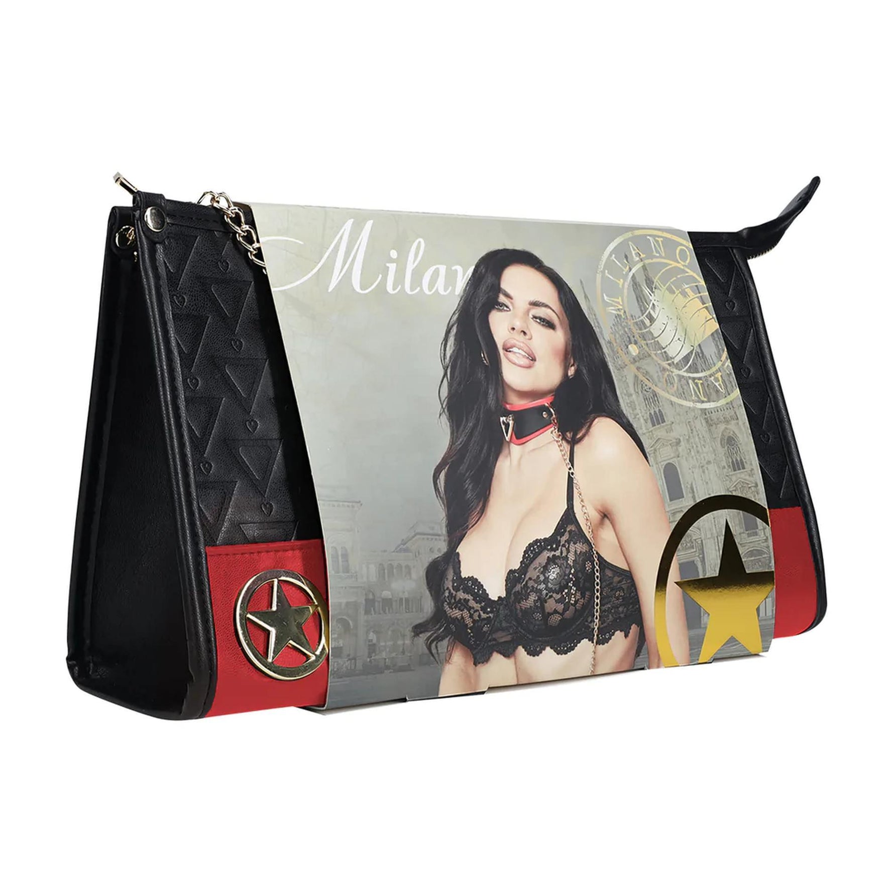 Set BDSM Milan Collection Ouch! cu geantă, negru și roșu