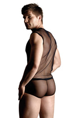 Set SoftLine din plasă, cămașă și tanga, negru, XL