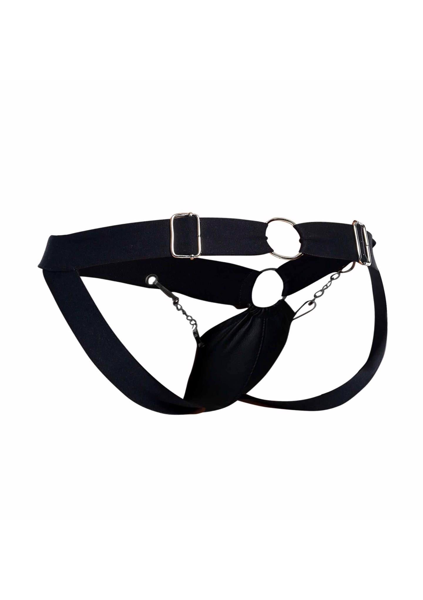 Jockstrap cu lanț din imitație de piele neagră Eroticwear MOB