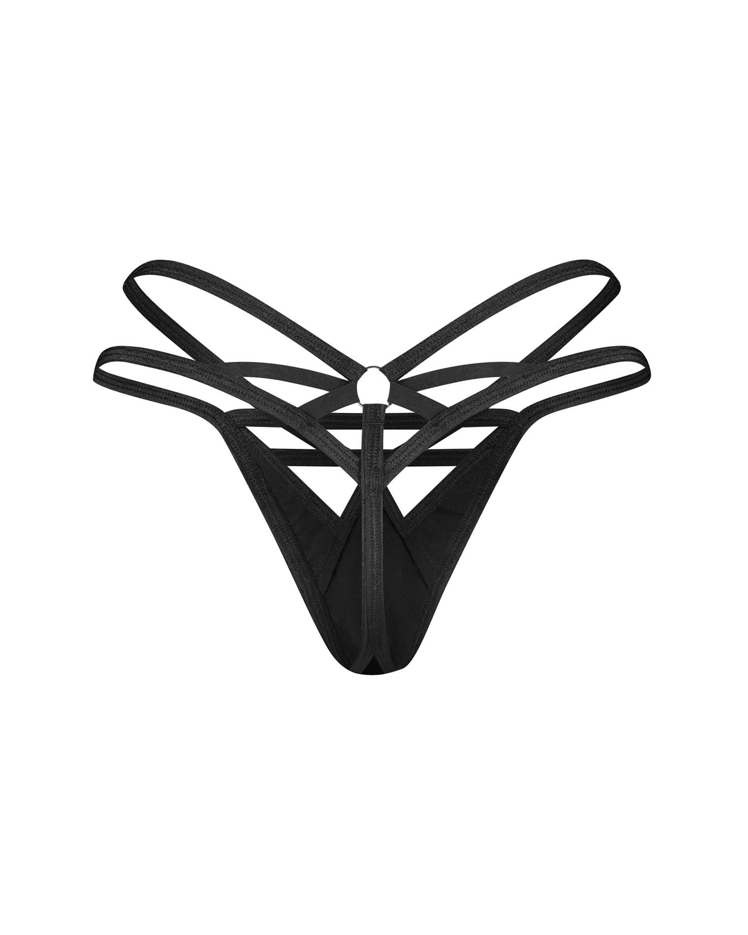 Keira Lise Obsessive tanga cu bretele și imitație de latex negru S/M