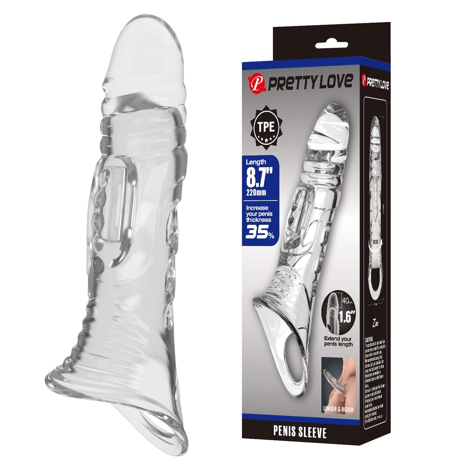 Proteză de penis Pretty Love transparentă TPE 22 cm