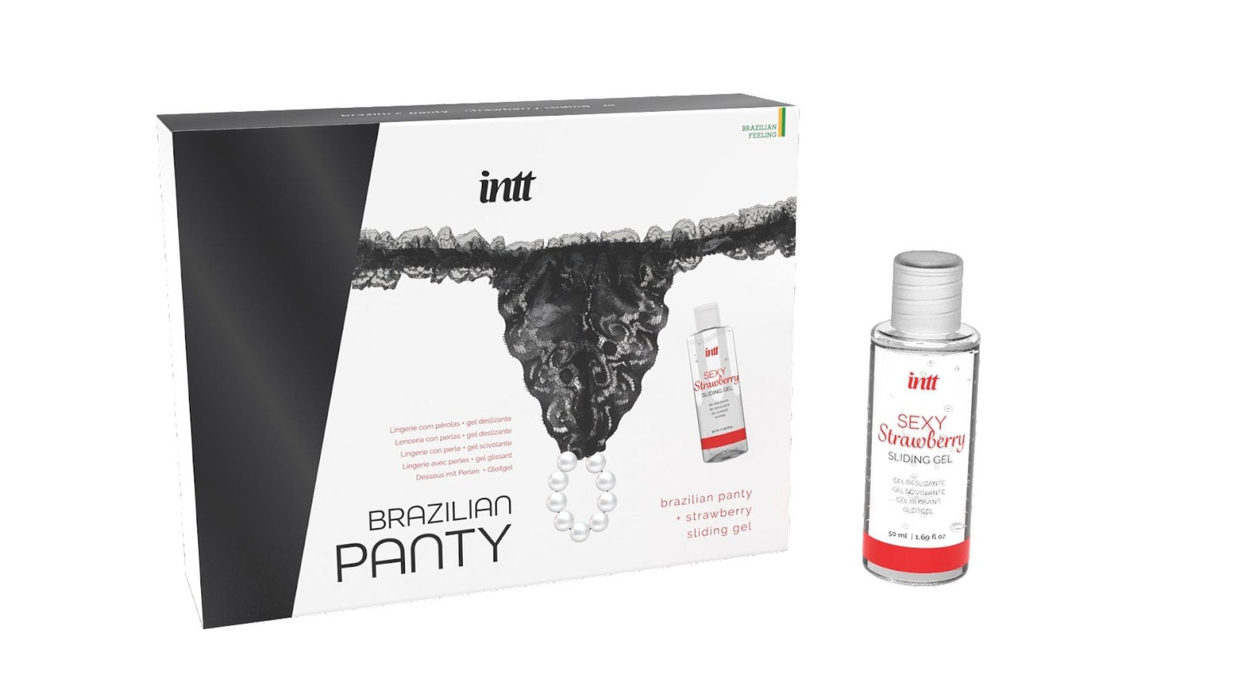 Set chiloți negri cu inel de perlă și gel de căpșuni 50ml