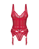 Corset și tanga Obsessive Cupide Desir din dantelă roșie 2XL/3XL