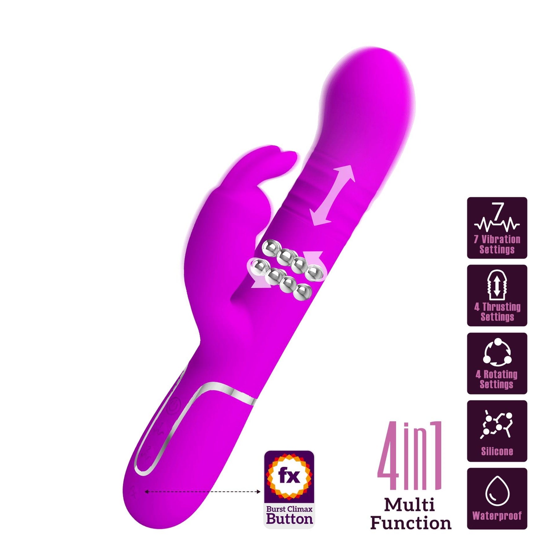 Vibrator Pretty Love iepuraș din silicon violet cu 7 funcții