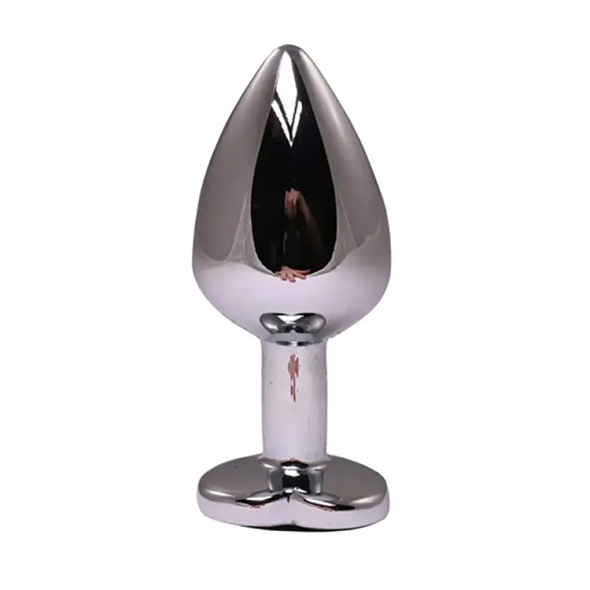 Plug anal Fantasy argintiu în formă de inimă cu cristal negru, mărime medie