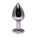 Plug anal Fantasy argintiu în formă de inimă cu cristal negru, mărime medie