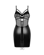 Cămașă și tanga Dominna Obsessive, imitație de piele, plasă, 2XL/3XL