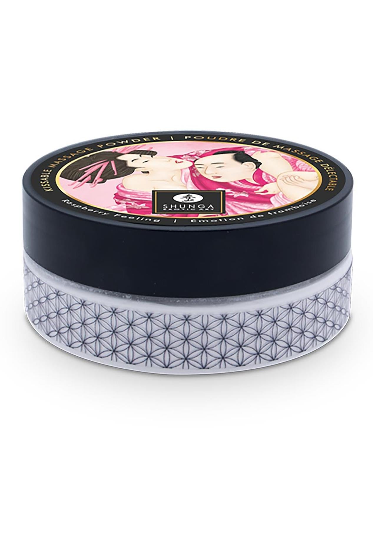 Pudră de masaj Shunga cu aromă de zmeură și o pană