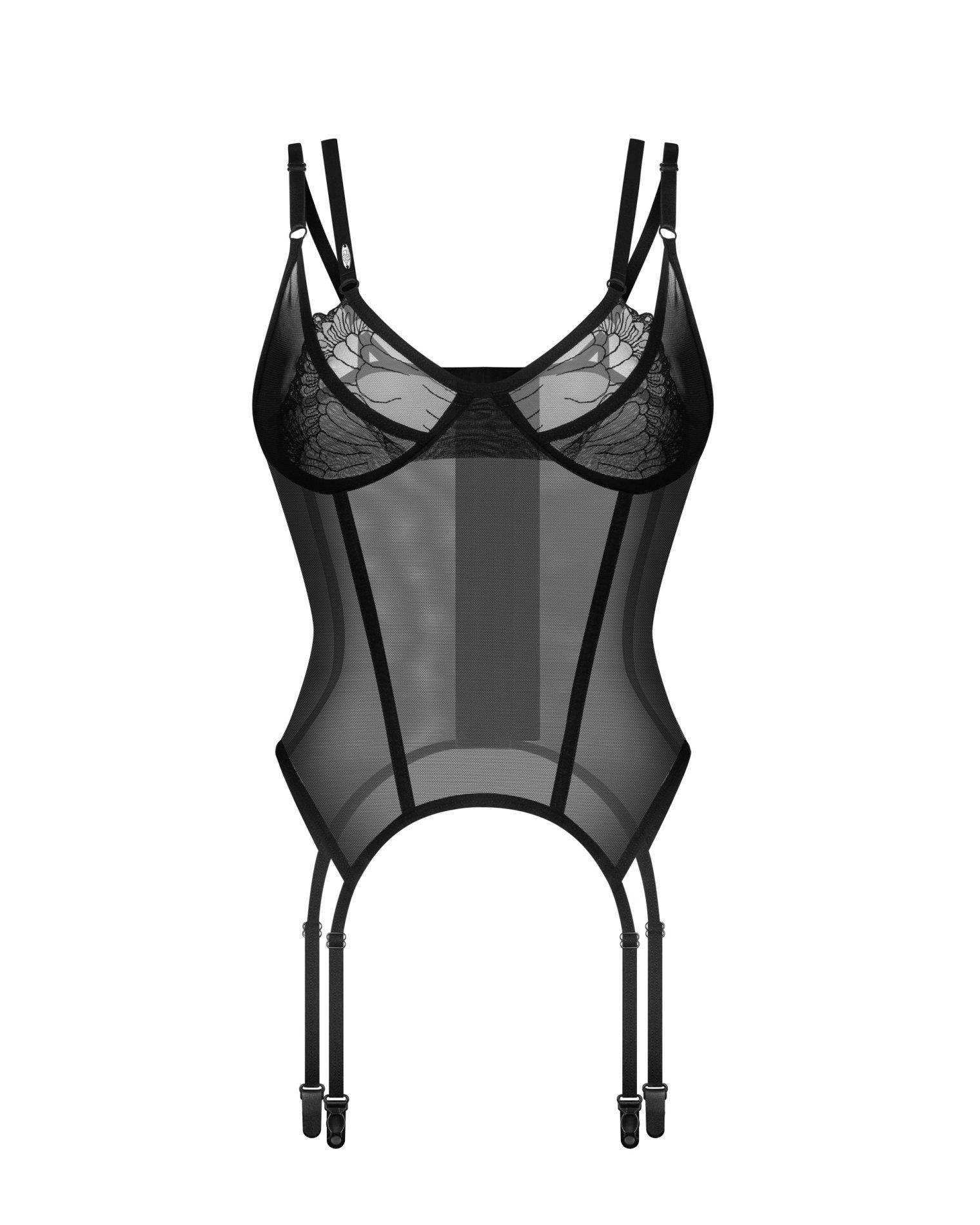 Corset transparent din dantelă Arrowel Obsessive negru S/M
