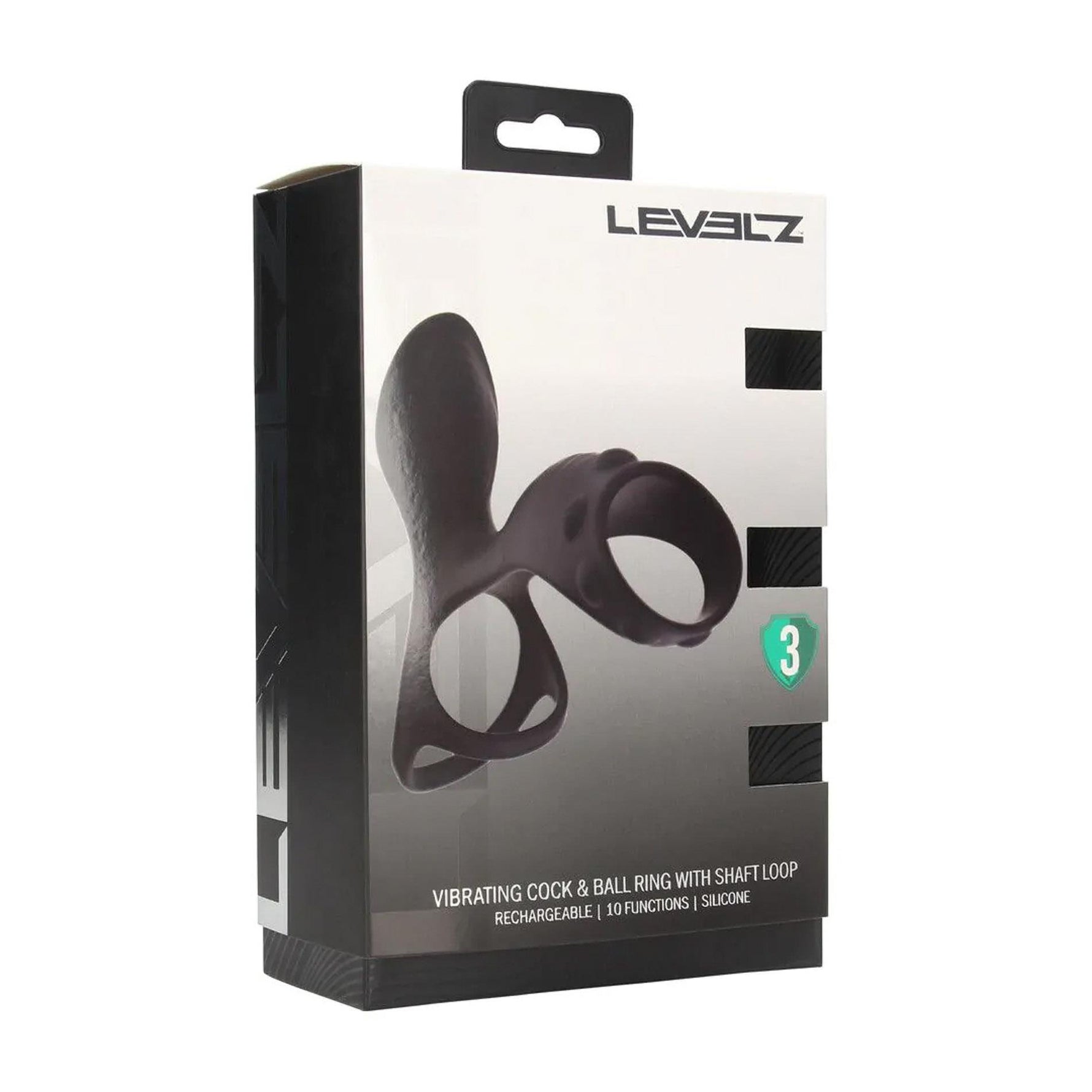 Inel vibrant pentru penis și testicule Levelz cu buclă, silicon, negru, 14 cm