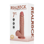 Vibrator realist RealRock cu testicule, culoarea pielii, 18 cm