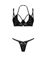 Set de lenjerie intimă Obsessive Keira Lise din imitație de latex, negru, S/M