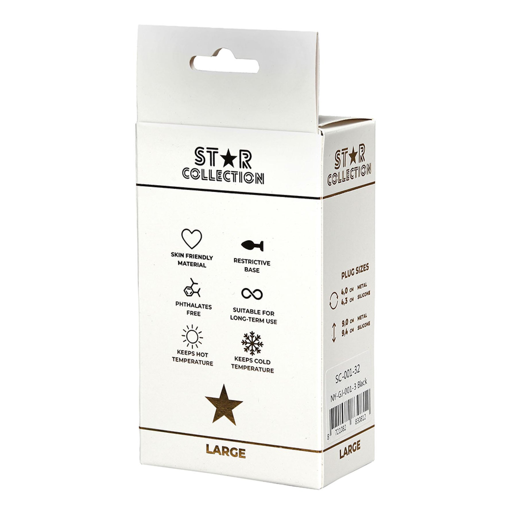 Dop anal din silicon negru Star Collection L cu piatră roz 10 cm