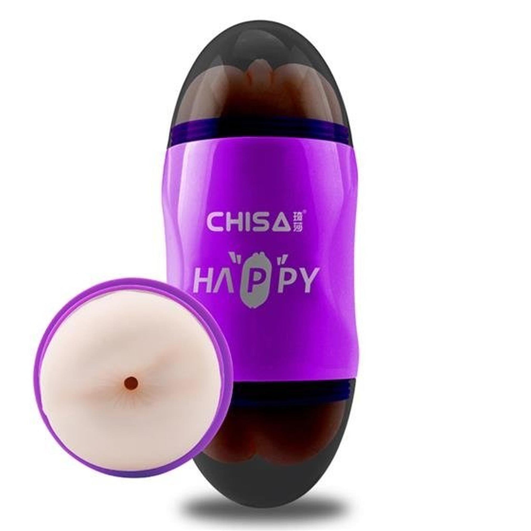 Masturbator Happy Cup, două orificii, violet, 19 cm
