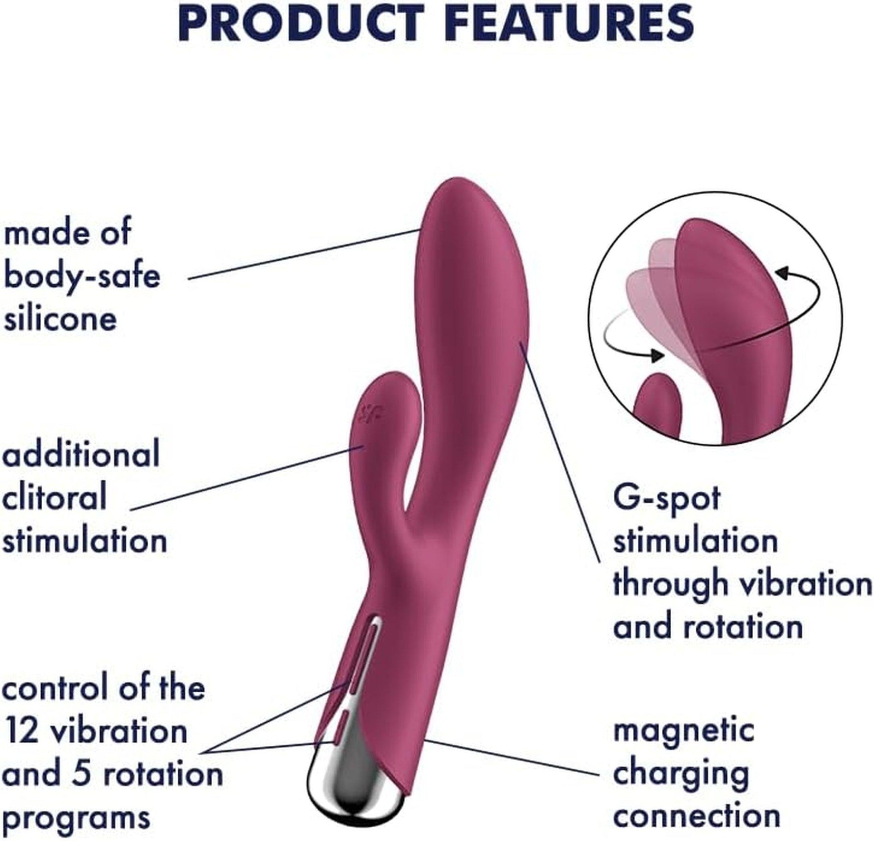 Vibrator rotativ Satisfyer Spinning Rabbit 1 cu USB, culoare roșie, tip iepuraș