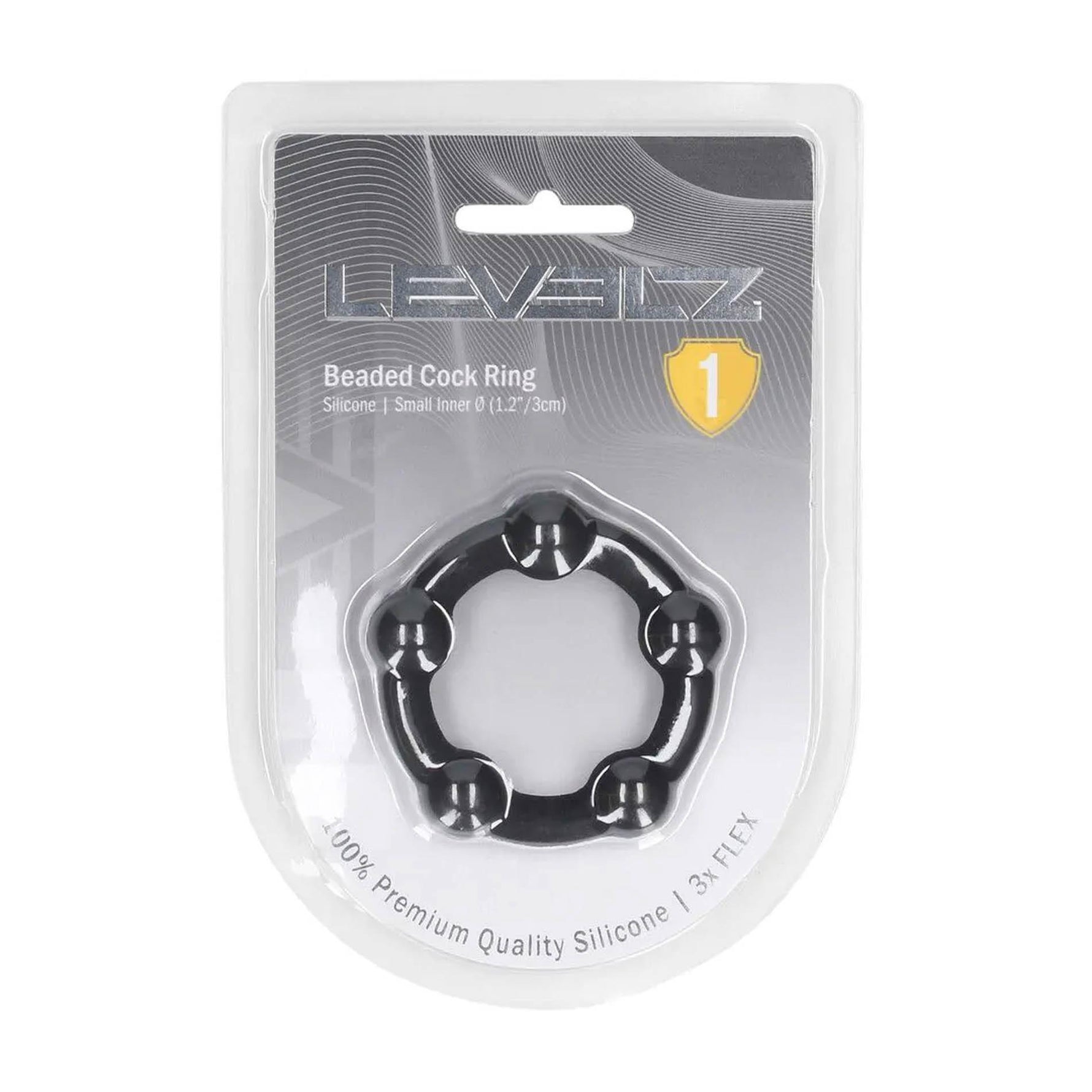 Inel pentru penis Levelz S cu mărgele din silicon negru de 3 cm