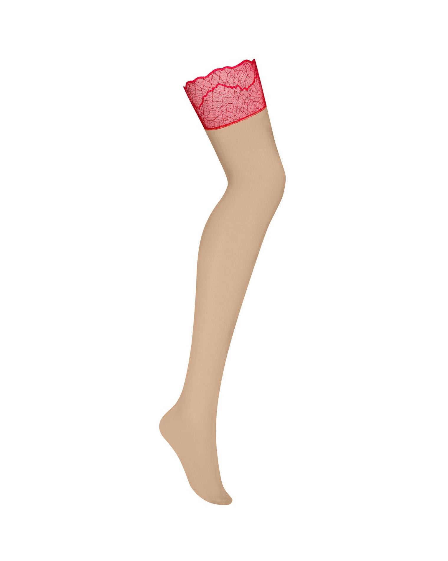 Ciorapi Obsessive Cupide Desir bej cu dantelă roșie 2XL 3XL