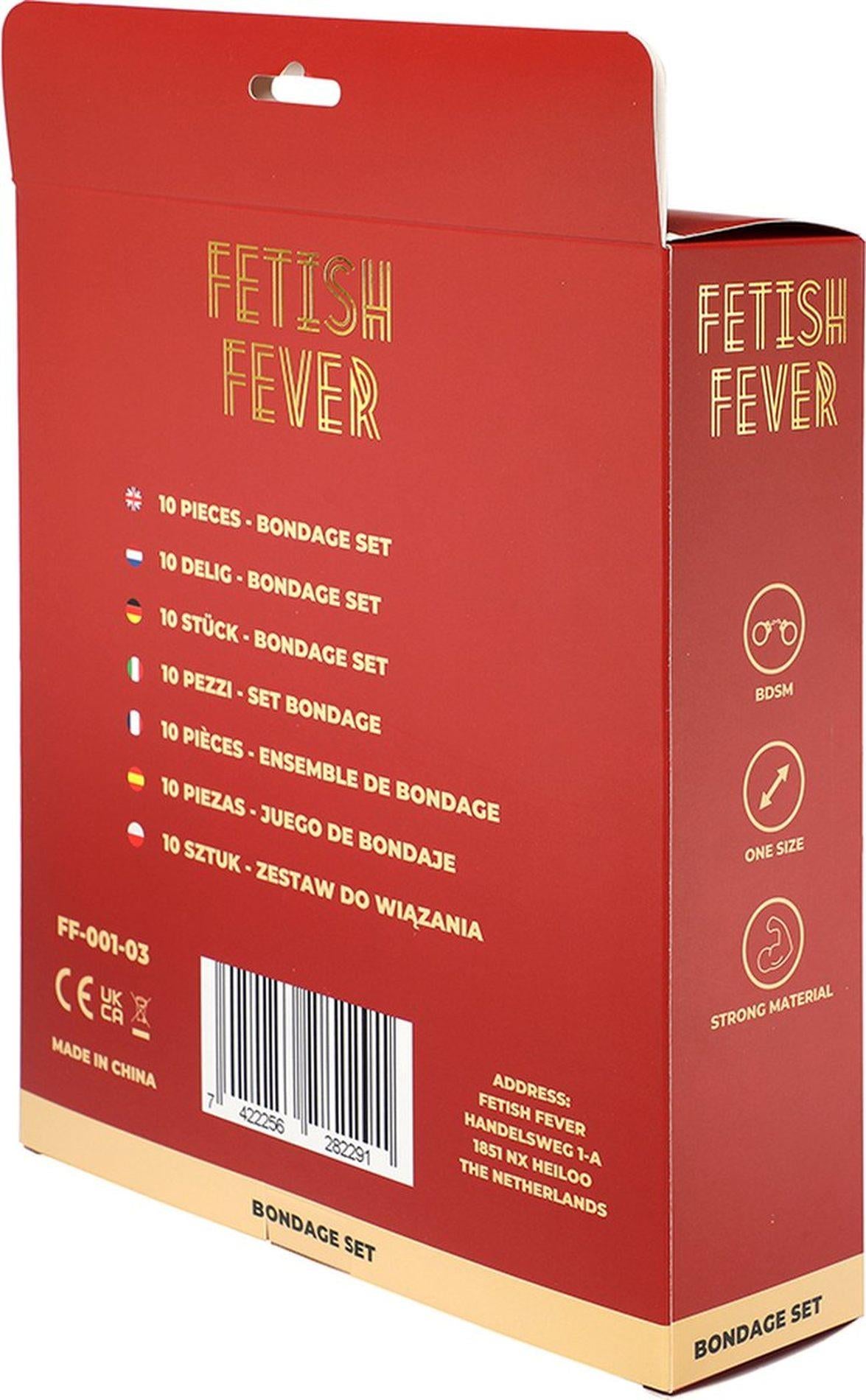 Set de bondage Fetish Fever cu 10 piese, roșu și negru