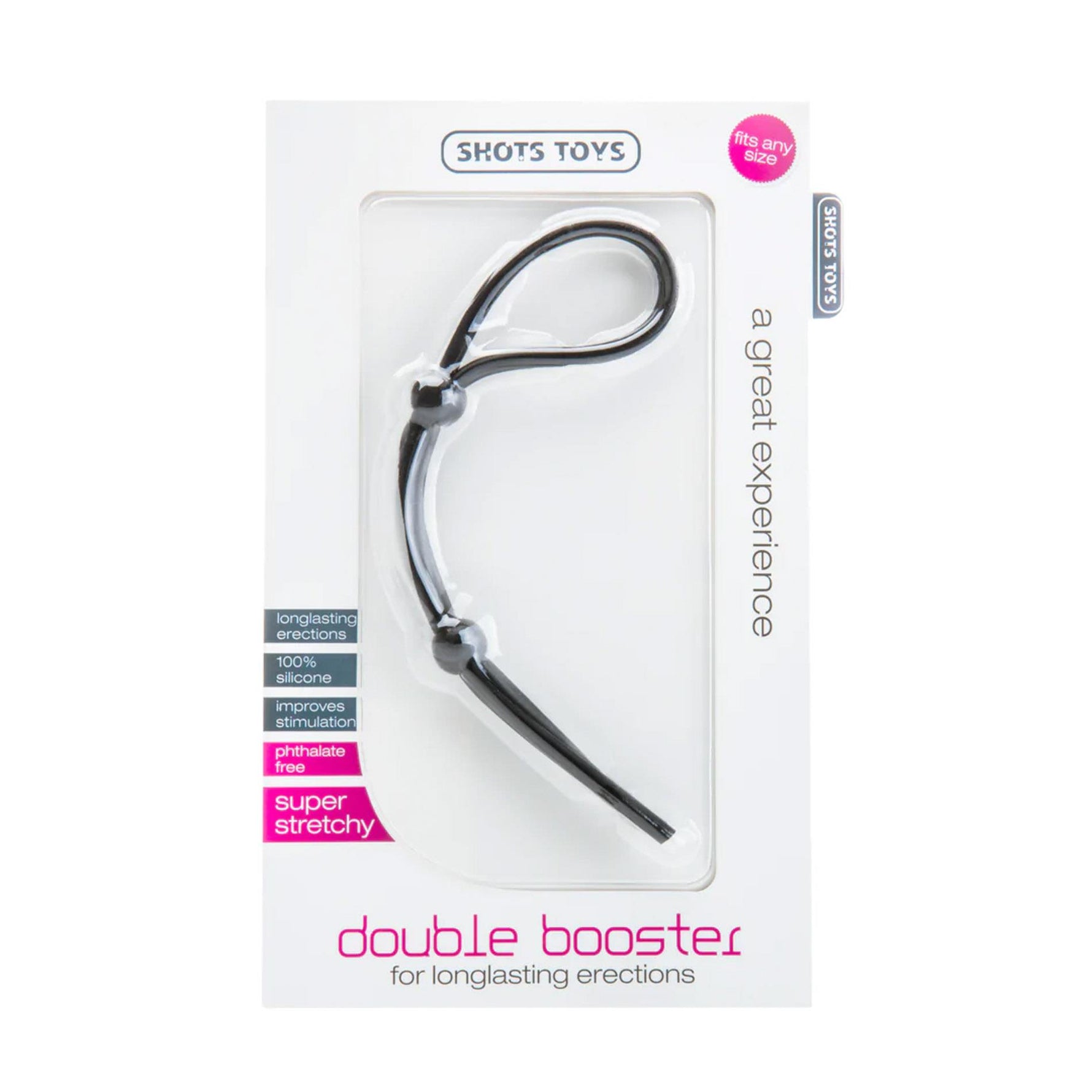 Jucării Double Booster Shots, inel reglabil pentru penis, silicon negru