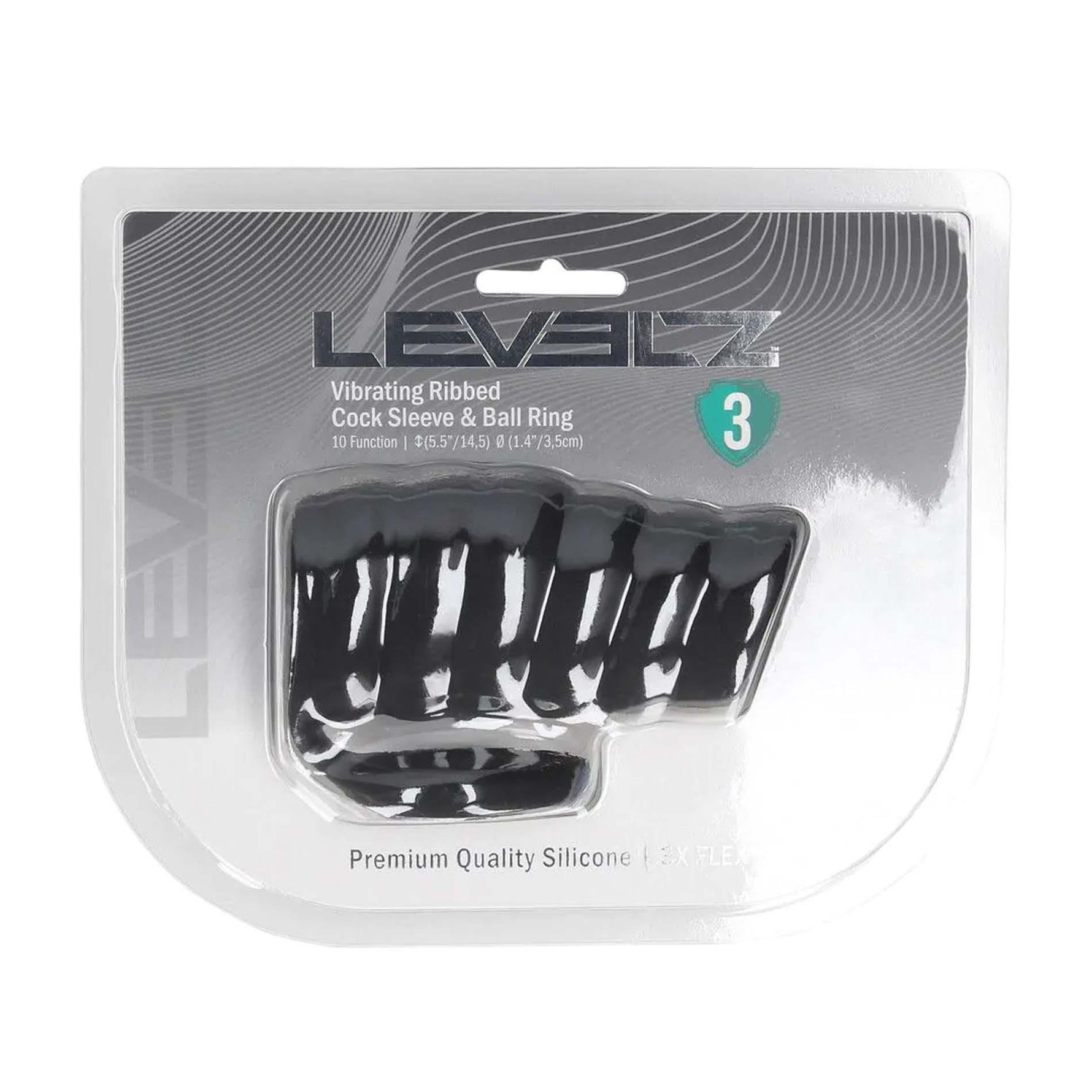 Husă vibratoare din silicon striat Levelz cu inel, neagră, 4,3 cm