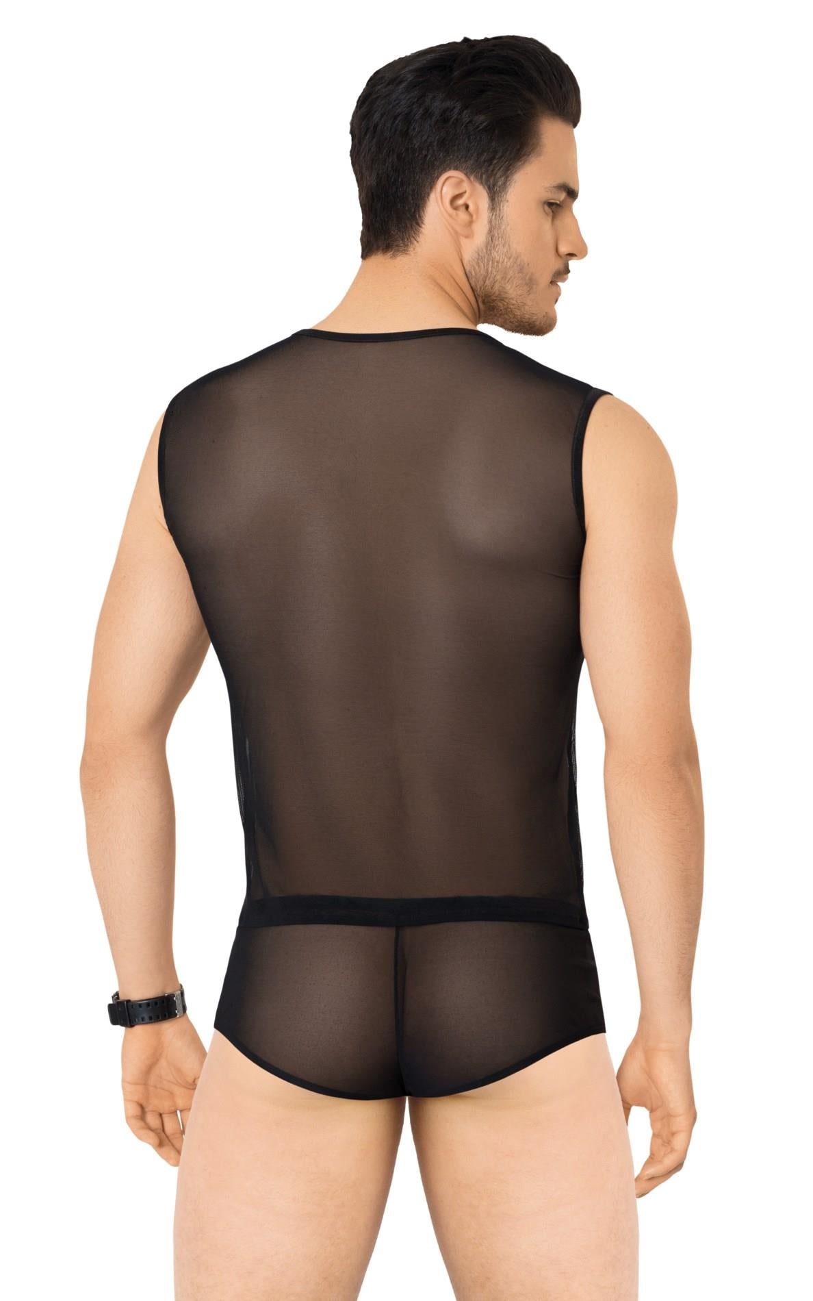 Tricou și pantaloni scurți sexy din plasă SoftLine Collection, negru, mărimea XL